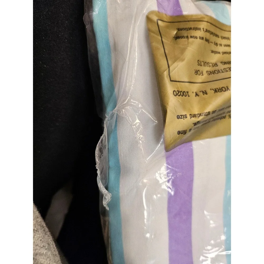 Vintage Cannon Monticello Full Fitted Sheet Striped Blue Purple No-Iron USA Made